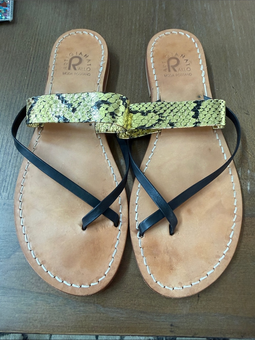 Rallo Yellow Snake-Print Leather Slide Sandals size 41 Europe